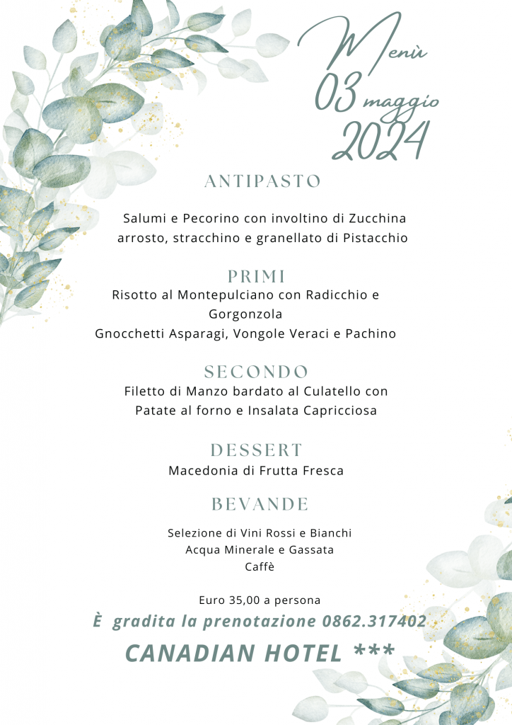 Menu 3 maggio 2024